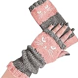 Generisch Fingerlose Winterhandschuhe – Strick-Katzen-Stickerei-Design, Weiches, Warmes Material Mit Offenen Fingern, Kuschelige Handschuhe Für Kaltes Wetter Kurzfingerhandschuhe Damen