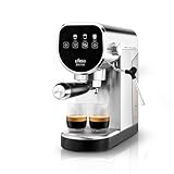 UFESA Sienna Espressomaschinen und Cappuccino-Siebträgermaschine mit Milchaufschäumer, 20 Bar Druck, Digitalem Touchpanel, 1360W, für Kaffeepulver oder ESE Pads, 0.9L Wassertank, Silber