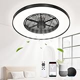 YITAHOME Deckenventilator mit Beleuchtung Smart LED, Lampe mit Ventilator, Deckenventilator mit Fernbedienung, Stufenlos Lüftungsgeschwindigkeiten, Mühelose Lichtdimmung, 3000-5500 K, Schwarz, 60CM