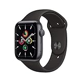 Apple Watch SE (GPS, 44MM) - Aluminiumgehäuse Space Grau mit Schwarz Sportarmband (Generalüberholt)