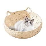 Gewebtes Katzenbett – Katzenkorb Bett, leichtes Katzenbett, Baumwollseil, rund, gewebtes Kätzchenbett, atmungsaktiv, rutschfest, rutschfeste Unterseite, gewebtes Rattan-Katzenbett für Kätzchen, Katzen