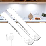 OUILA Unterbauleuchte Küche LED Schrankbeleuchtung mit Bewegungsmelder USB-C wiederaufladbar LED-Licht Dimmbar kabellos Nachtlicht für Küche Kleiderschrank Schrank 20.5CM 2 Stück
