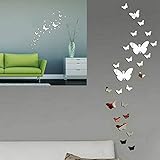 SwirlColor Schmetterling Deko, 36 Stück Spiegel Schmetterling Aufkleber Acryl Silber 3D Schmetterlinge für die Wand Wohnzimmer Schlafzimmer Büro