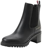 Tommy Hilfiger Damen Low Boot Stiefel Essential Midheel Leather Stiefeletten, Schwarz (Black), 38