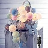 Ciskotu lichterkette Innen mit Stecker, 3.8M Lichterkette Lampions 20 LEDs，Lichterkette Cotton Ball Kugeln für Kinderzimmer Weihnachten Party Garten Terrasse (Mehrfarbig)