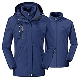 donhobo Damen 3-in-1 Skijacke mit Fleecejacke wasserdichte Regenjacke Outdoorjacke mit Kapuze Abnehmbare Funktionsjacke Warm Winterjacke Doppeljacke Blau S