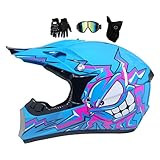 Kinder Motocross Helm, Jugend Motorradhelme, MTB Fullface Helm Dirt Bike Integral Motorradhelm, Off-Road Downhill Motorradhelm Kinder, Helm Set Herren ATV MTB BMX Helm, Mit Brille Handschuhe