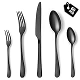 BEWOS Besteck Set für 12 Personen, 60 teilig Schwarz Mattiert Essbesteck Set inkl. Messer, Gabel, Löffel, Besteck Edelstahl, Spülmaschinenfest