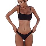 meioro Bikini Sets für Damen Push Up Tanga mit niedriger Taille Badeanzug Bikini Set Badebekleidung Beachwear (S,Schwarz)
