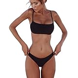 meioro Bikini Sets für Damen Push Up Tanga mit niedriger Taille Badeanzug Bikini Set Badebekleidung Beachwear (S,Schwarz)