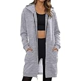 Bauzuoyo Hoodie Damen Fleece Gefüttert Sweatjacke Langarm Warm Übergangsjacke Sweatshirt Lässig Lang Kapuzenjacke mit Reißverschluss Oversized Sportjacke Freizeit Kapuzenpulli