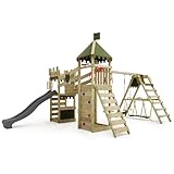 FATMOOSE Spielturm Ritterburg RiverRun Royal mit SurfSwing, Schaukel & Rutsche, Outdoor Kinder Kletterturm mit Sandkasten Leiter & Spiel-Zubehör für den Garten (anthrazit)