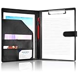 Klemmbrett A4 mit Deckel, PU-Leder Klemmbrettmappe Schreibmappe Klemmbrett mit Schreibblock Dokumentenfächern Stifthalter Magnetverschluss Konferenzmappe A4 für Bürobedarf Schule (Schwarz)