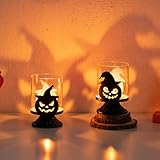 Sziqiqi Kürbis Teelichthalter für Halloween: 2 Stück Gothic Kerzenständer Windlichter Schwarz und Orange Kerzenhalter Stumpenkerzen für Kamin Esstisch Tafelaufsätze Party Tischdeko