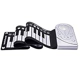 Yangers Elektrisches Roll-Up-Keyboard-Klavier mit Lautsprecher, tragbares digitales elektronisches faltbares Musikspielzeug mit Rhythmus-Trommelakkord, Lerntasten für Kinder, Anfänger, Silber