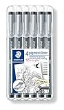 STAEDTLER Fineliner pigment liner, schwarz, Set mit 6 Linienbreiten, Promotion 4 + 2 gratis, hohe Qualität Made in Germany, Pigmenttinte, dokumentenecht, lichtbeständig, 308 SB6P