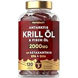 Krillöl Kapseln Hochdosiert 2000mg | Omega 3-340mg EPA/DHA mit 600 mcg Astaxanthin | Antarktis Krill | Alternative zu Lebertran | 120 Stück | von Horbaach