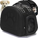 Retoo Transportbox für Katze Hund Transporttasche für Haustiere, Faltbare Haustier Tragetaschen für Kleine Hunde Haustiertransportbox für Kätzchen Welpen und Kaninchen Schwarz