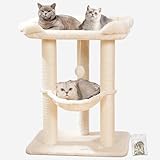Happi N Pets 71 cm Kratzbaum für Katzen, Hoher Kratzstamm mit großem Bett für große Katzen, Sisal-Kratzbaum mit weicher Liegefläche & Hängematte, Stabiler Katzenbaum, Abnehmbarer Bezug-Beige