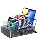 USB Ladestation, RENGOGA 72W 6-Port Ladestation für mehrere Geräte with PD 20W Schnellladung für lPhone 16 15 14 13 Watch Holder für Telefone Tablets und andere Geräte (Excluding Charging Cable)