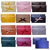 12 Stück Briefumschläge Kraftpapier Bunt, Blanko vintage Umschläge mit Bändern, Umschläge Hochzeit Einladungen Briefumschläge für Weihnachten, Geburtstag, Hochzeit
