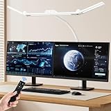 TYEE Schreibtischlampe LED Dimmbar, 24W 3-Lichtbalken LED Schreibtischlampe für Homeoffice, 1500LM Augenschutz Tageslichtlampe mit Fernbedienungen, 5 Farb 5 Helligkeit Büro Tischlampe (Weiß)