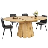 KecDuey Esszimmertisch,ausziehbare Esstisch, Küchentisch, balkontisch, esstisch Holz Runder Esstisch, ausziehbar zu oval, 118-158 cm, Platz für bis zu 6 Personen, Holzfarbe