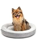 lionto Hundekörbchen rund in Donut-Form, Ø 55 cm, Heimtierkissen für Hunde & Katzen mit waschbarem Bezug & Anti-Rutsch-Noppen, kuscheliges Hundebett aus Oxford-Leinen & Plüsch, grau
