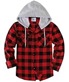 SwissWell Hemd Herren Kariert Langarm Hemdjacke Männer Flanellhemd Holzfällerhemd mit Kapuze Outdoor Hoodie Sweatjacke Rot 2XL