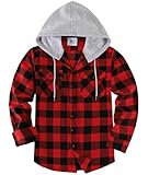 SwissWell Hemd Herren Kariert Langarm Hemdjacke Männer Flanellhemd Holzfällerhemd mit Kapuze Outdoor Hoodie Sweatjacke Rot 2XL