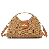 EVEOUT Stroh Umhängetaschen für Damen Mädchen Sommer Boho Chic Rattan Geflecht Korbtasche mit Schulterriemen Mode Polygonale Gewebte Strandtasche