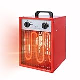 Kidsgigglz Elektroheizer Heizlüfter 3kW 220V, Elektroheizung Heizung, Heizstrahler Bauheizer Heizgebläse, Elektroheizgebläse mit Thermostat und 3 Heizstufen, Kabel und Handlauf, Überhitzungsschutz