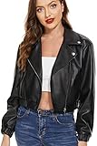 Fahsyee Lederjacke Damen Kunstlederjacke, Motorrad Übergröße Moto Biker Reißverschluss Mantel Kurz Leicht Vegan Beschnitten, Schwarz L