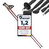 Melko Premium Nordic Walking Stöcke aus Duraluminium, 2er Set, frei verstellbar durch Teleskop-System 65 – 135 cm Gesamtlänge, Rot