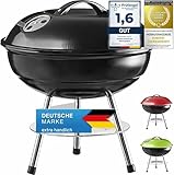 Micro BBQ Campinggrill Kugelgrill Mini Grill; Kompakter Reise Holzkohle-Grill Tischgrill Edelstahl emailliert 38cm (Schwarz)