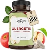 Quercetin hochdosiert mit Vitamin C & Bromelain- 180 Quercetin Kapseln Vegan - Premium Rohstoff: Japanischer Schnurbaum-Blütenextrakt - Laborgeprüft, besser als Quercetin