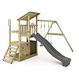 FATMOOSE Spielturm Klettergerüst FruityForest Fun XXL mit Schaukel & anthraziter Rutsche, Outdoor Kinder Kletterturm mit Sandkasten, Leiter & Spiel-Zubehör für den Garten