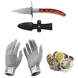 Kaqisen Austernmesser Oyster Knife Set Austernöffner Schnittfeste und Handschuhe für Muscheln Oder Hartkäse Geeignet Holzgriff Edelstahl (Rot, Grande/L)