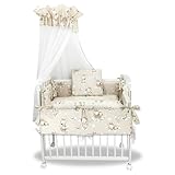 Baby Delux Beistellbett Set Babybett Komplett Set Stubenwagen weiß 90x40 mobil mit Rädern inkl. Bettwäsche Matratze (Giraffe beige)