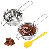 Lawei 2er set Wasserbad Schmelzschale 500ml Edelstahl Schokoladen Schmelztiegel Kerzen Schmelztopf mit 1 Silikon Spatel für Butter Schokolade Käse Karamell kerzen
