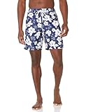 Amazon Essentials Herren 23cm Badehose mit Netzfutter, Taschen und Kordelzugverschluss, Marineblau Hibiskusblume, L