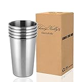 CherryKelly (5er Set) Edelstahl Tassen - Wiederverwendbare Metall Becher - Stapelbare Trink Gläser - Camping, Wandern, Outdoor - Kinder Kleinkinder Anwendbar - BPA frei - 500ml / 17oz