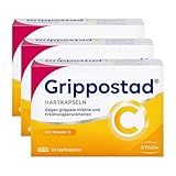 Grippostad C Hartkapseln zur schnellen Linderung von Reizhusten, Schnupfen, Kopf- und Gliederschmerzen und Fieber bei Erkältung und grippalen Infekten - 3 x 24 Hartkapseln