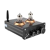 Louttary Buffer HiFi 6J5 Bluetooth 4.2 Vorverstärker Röhrenverstärker Stereo Vorverstärker mit Einstellung der Höhen Bass Ton (schwarz)