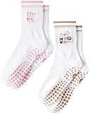 Yawlsow Pilates Stoppersocken für Damen Yoga Rutschfeste Grip Socken (DE/NL/SE/PL, Alphanumerisch, Einheitsgröße, Regular, Regular, 2er-Pack, Rosa und Braun)