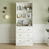 VOWNER 5-stöckiges Bücherregal mit Glastüren, 180 cm Vitrinenschrank, Küchenschränke, Küchenschrank Hochschrank, Buffetschrank für Küche, Wohnzimmer, Esszimmer, B (Weiß, 1PCS)