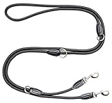 Leisegrün Verstellbare Hundeleine 3m - Robuste Nylon Doppelleine für mittelgroße bis große Hunde, 200kg Zugkraft, 2 Karabiner - Schwarz