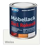 ROKO Möbellack - 0,7 Kg - Seidenmatt Weiss - Umweltfreundliche 3in1 Möbelfarbe auf Wasserbasis - Für Holz, Metall & Kunststoff