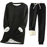 Jogginganzug Damen Trainingsanzug Gefüttert Teddy Fleece Sweatshirt Jogginghose Zweiteiliges Outfit Einfarbig Thermounterwäsche Warme Sherpa Fleecefutter Winter Warmer Tracksuit Set Hosenanzug