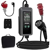 Wallbox 11kW, Mobile Ladestation [3-Phasig, 7m, Einstellbare Ladeleistung] CEE 8-16A auf Typ 2 EV Ladegerät mit Flexibler Ladeleistung für Elektroautos Tesla Model 3/Y, VW ID.3/4/5, e-tron & EV/PHEV